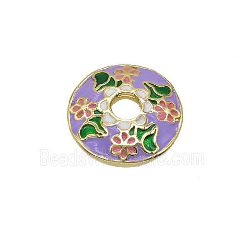 Copper Beadcaps Lavender Enamel Flower Gold Plated