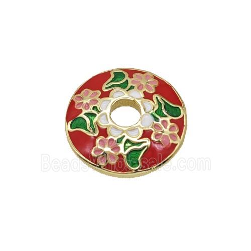 Copper Beadcaps Red Enamel Flower Gold Plated