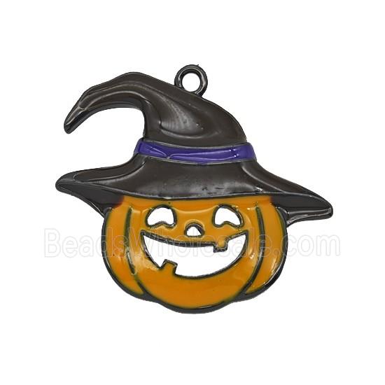Halloween Jack-O-Lantern Charms Copper Pumpkin Pendant Enamel Black Plated