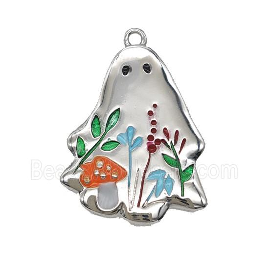 Halloween Ghost Charms Copper Pendant Multicolor Enamel Flower Platinum Plated