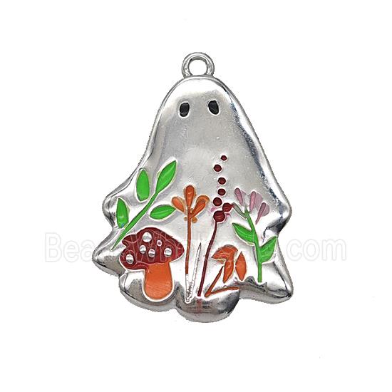 Halloween Ghost Charms Copper Pendant Multicolor Enamel Flower Platinum Plated