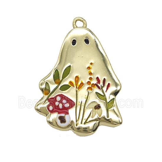 Halloween Ghost Charms Copper Pendant Multicolor Enamel Flower Gold Plated