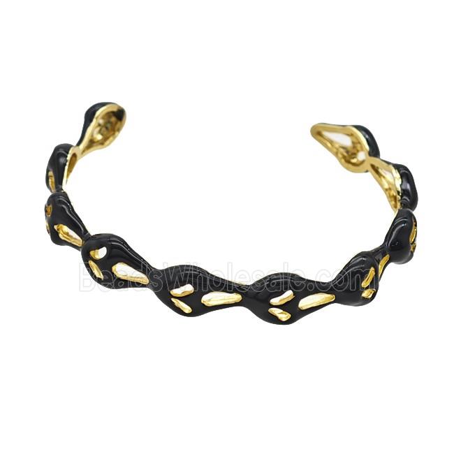 Halloween Ghost Charms Copper Bangle Black Enamel Gold Plated