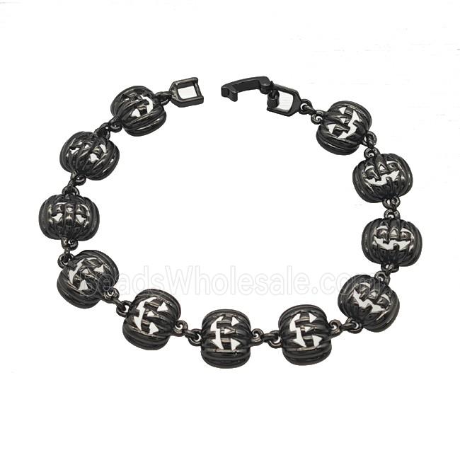 Halloween Jack-O-Lantern Charms Copper Bracelet Black Plated