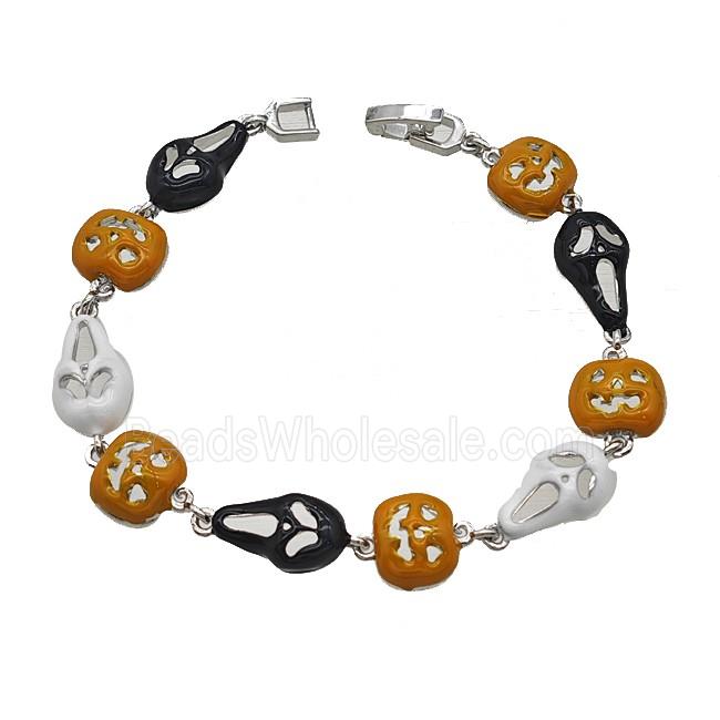 Halloween Jack-O-Lantern Ghost Copper Bracelet Enamel Platinum Plated