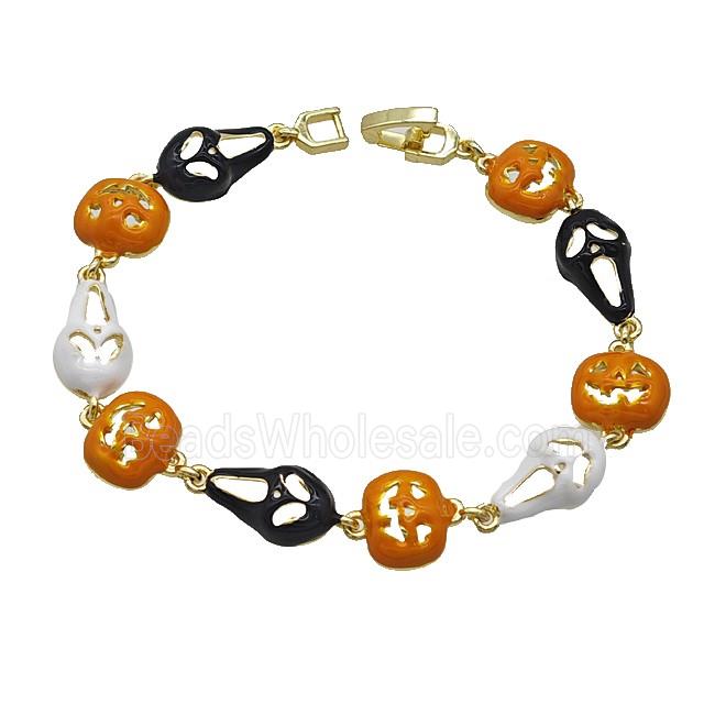 Halloween Jack-O-Lantern Ghost Copper Bracelet Enamel Gold Plated