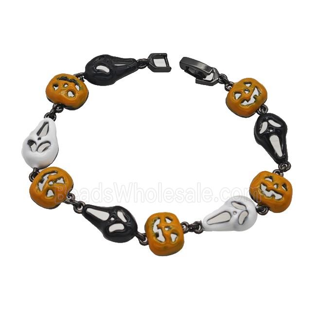 Halloween Jack-O-Lantern Ghost Copper Bracelet Enamel Black Plated