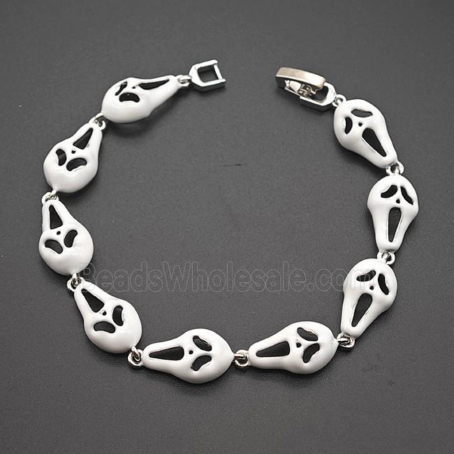 Halloween Ghost Copper Bracelet White Enamel Platinum Plated