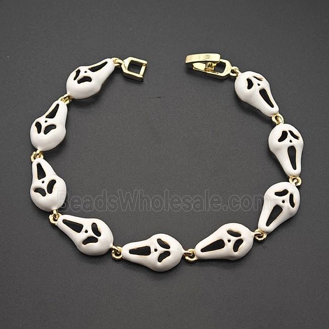 Halloween Ghost Copper Bracelet White Enamel Gold Plated
