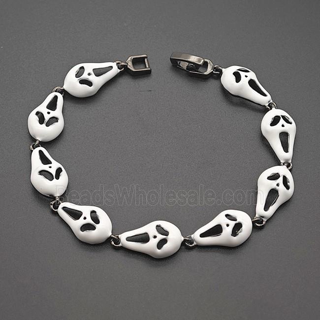Halloween Ghost Copper Bracelet White Enamel Black Plated