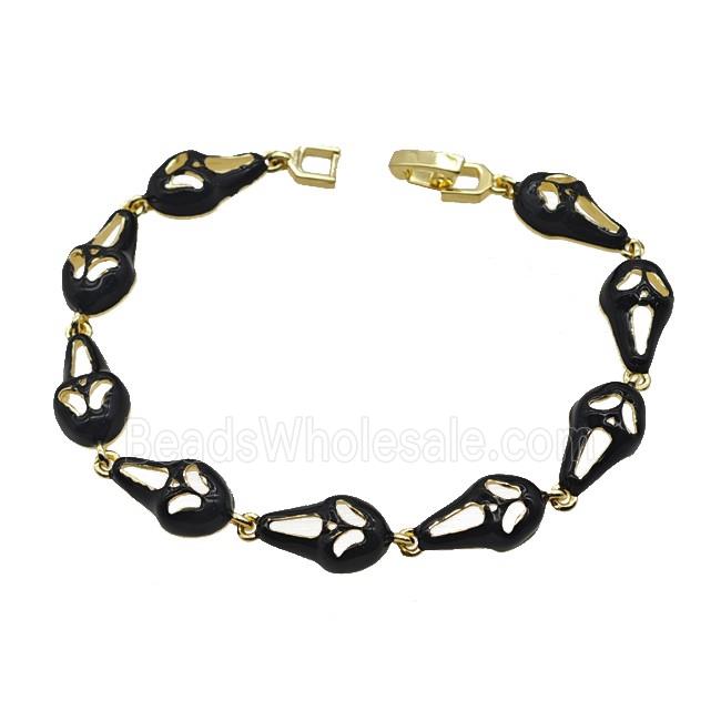 Halloween Ghost Copper Bracelet Black Enamel Gold Plated