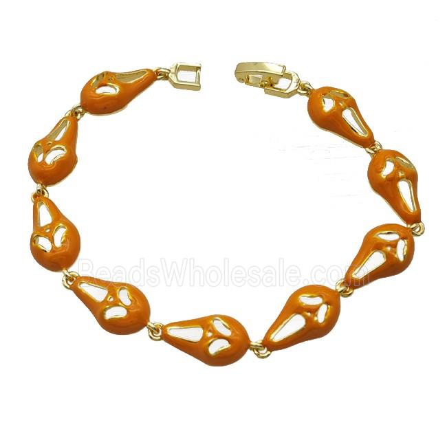 Halloween Ghost Copper Bracelet Orange Enamel Gold Plated