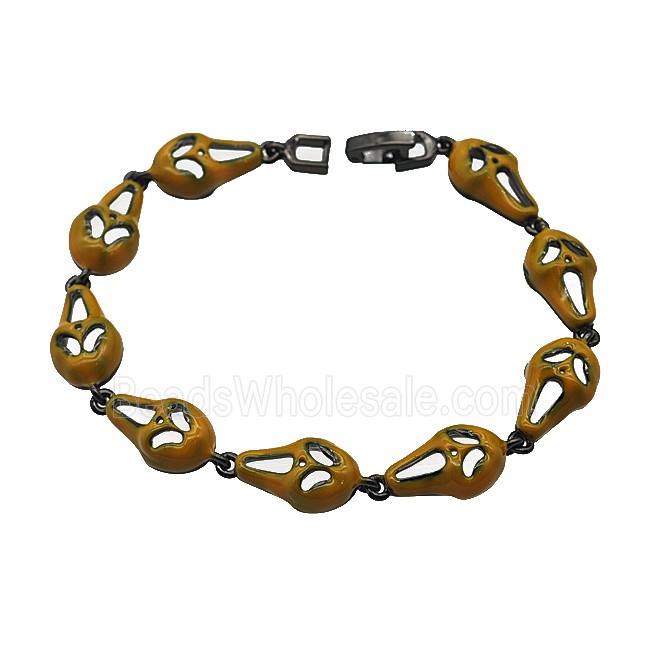 Halloween Ghost Copper Bracelet Orange Enamel Black Plated