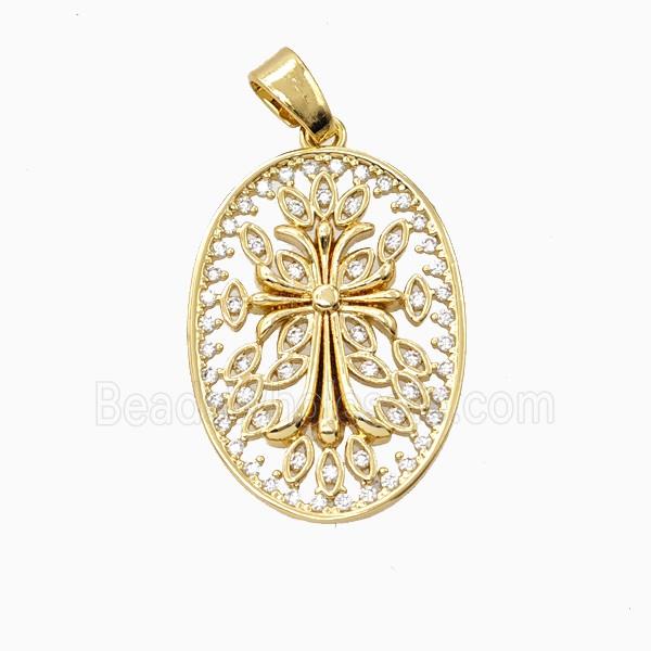 Copper Flower Pendant Pave Zirconia 18K Gold Plated