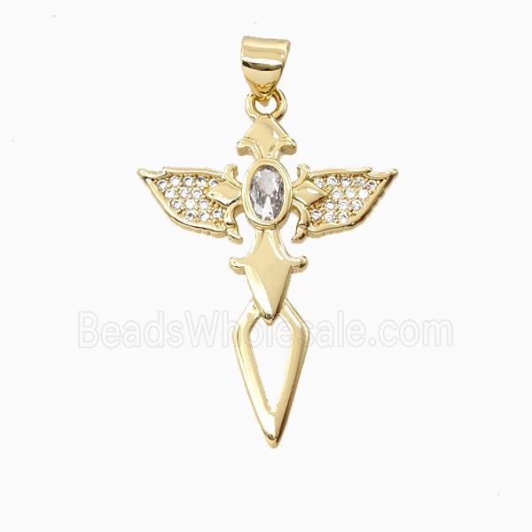 Copper Wing Cross Pendant Pave Zirconia 18K Gold Plated