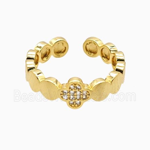 Copper Clover Rings Pave Zirconia 18K Gold Plated