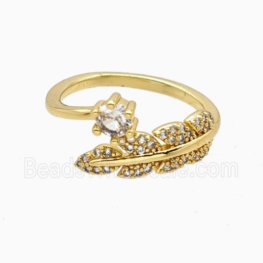 Copper Leaf Rings Pave Zirconia 18K Gold Plated