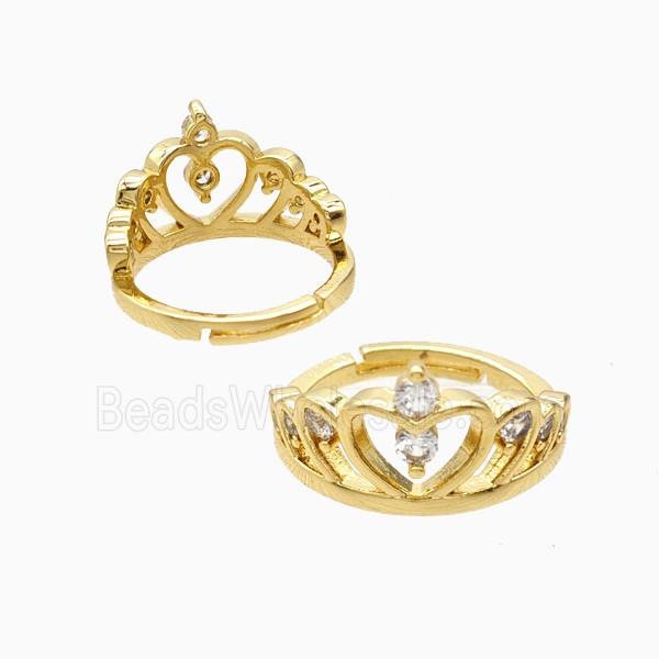 Copper Crown Rings Pave Zirconia 18K Gold Plated