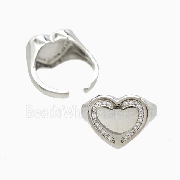 Copper Heart Rings Pave Zirconia Platinum Plated