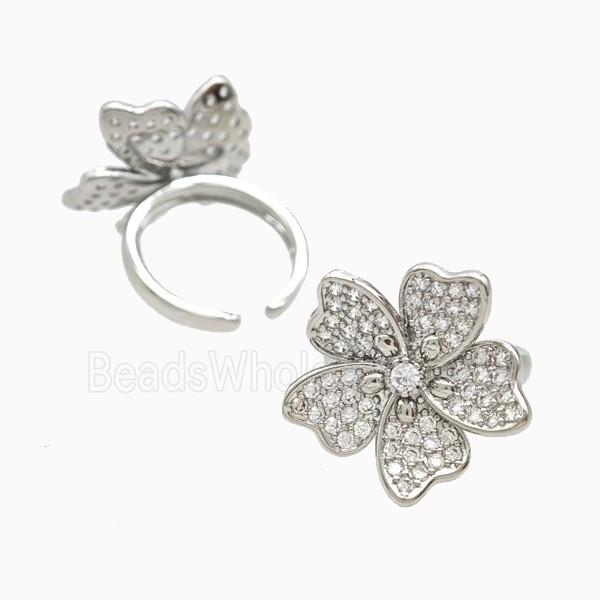 Copper Flower Rings Pave Zirconia Platinum Plated