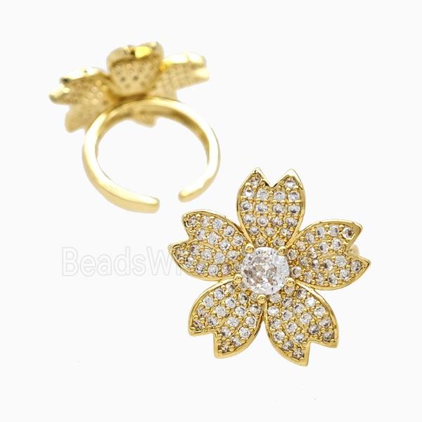 Copper Flower Rings Pave Zirconia 18K Gold Plated