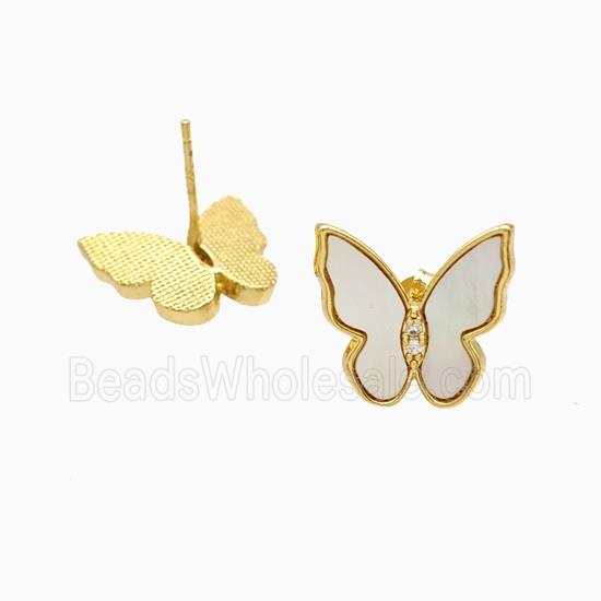 Copper Butterfly Stud Earrings Pave Shell 18K Gold Plated