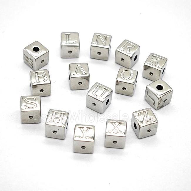 Copper Cube Beads With Letter Mixed Platinum Plated