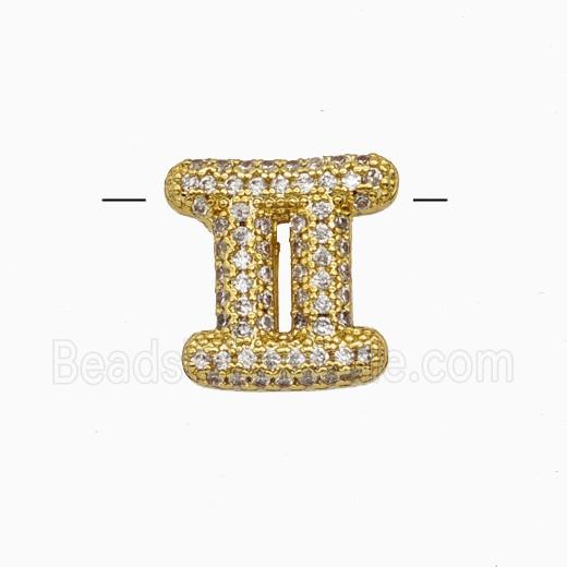 Copper Symbols Pendant Pave Zirconia Zodiac Gemini Gold Plated