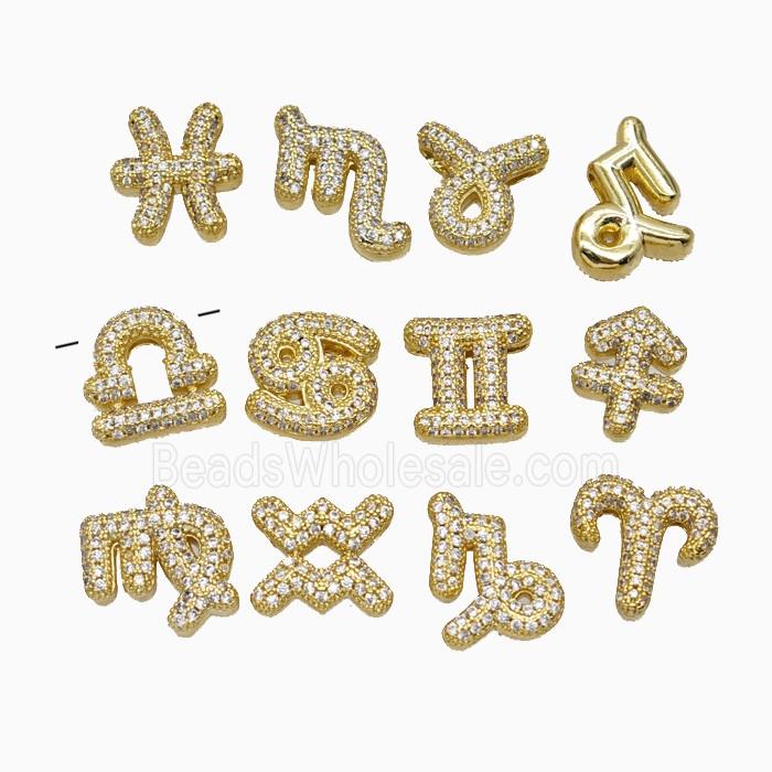 Copper Symbols Pendant Pave Zirconia Zodiac Gold Plated Mixed