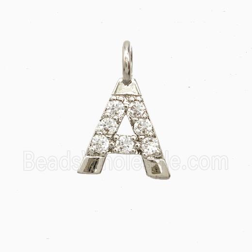 Copper Letter-A Pendant Pave Zirconia Platinum Plated