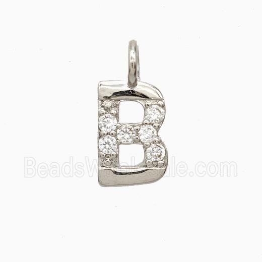 Copper Letter-B Pendant Pave Zirconia Platinum Plated