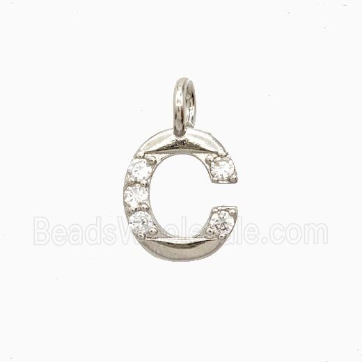 Copper Letter-C Pendant Pave Zirconia Platinum Plated