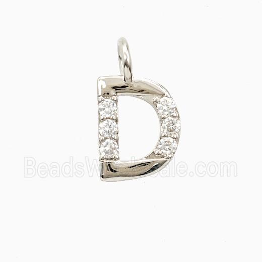 Copper Letter-D Pendant Pave Zirconia Platinum Plated