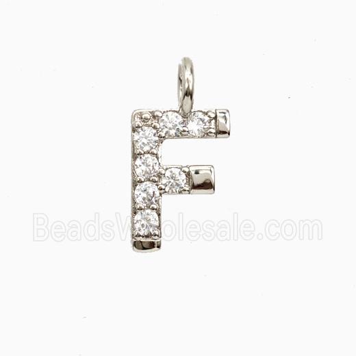 Copper Letter-F Pendant Pave Zirconia Platinum Plated