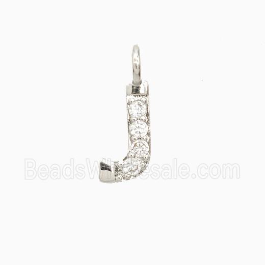 Copper Letter-J Pendant Pave Zirconia Platinum Plated