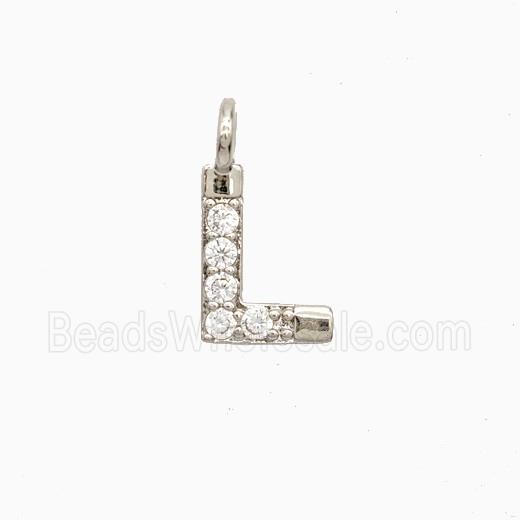Copper Letter-L Pendant Pave Zirconia Platinum Plated