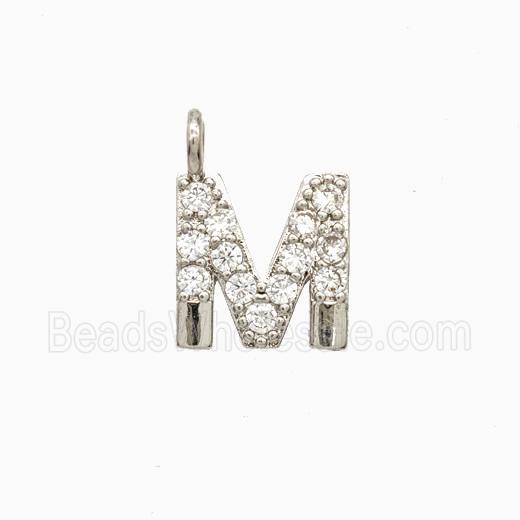 Copper Letter-M Pendant Pave Zirconia Platinum Plated