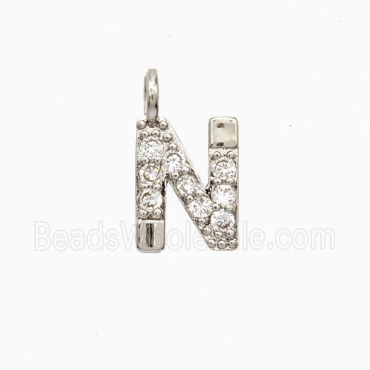 Copper Letter-N Pendant Pave Zirconia Platinum Plated