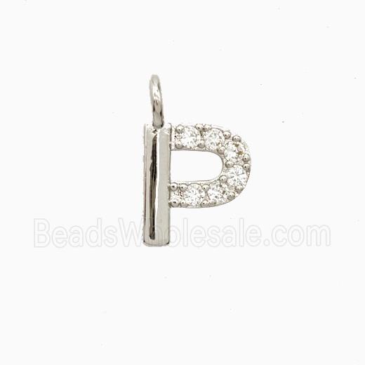 Copper Letter-P Pendant Pave Zirconia Platinum Plated