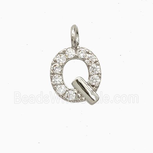 Copper Letter-Q Pendant Pave Zirconia Platinum Plated
