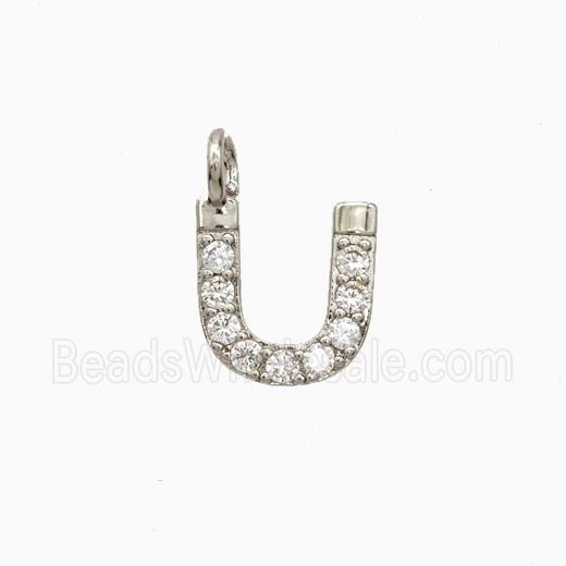 Copper Letter-U Pendant Pave Zirconia Platinum Plated