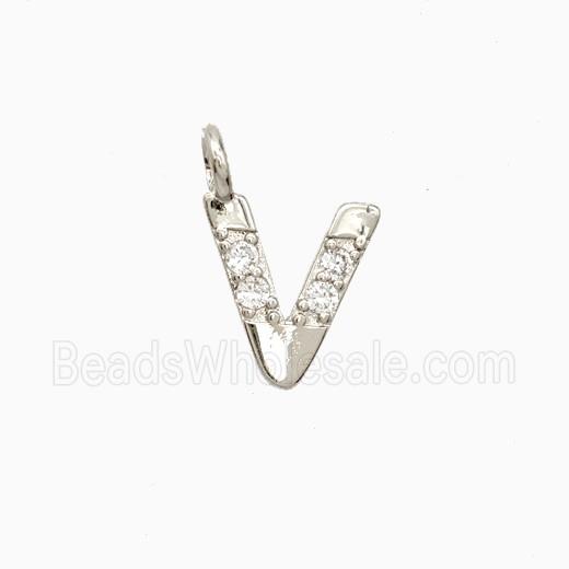 Copper Letter-V Pendant Pave Zirconia Platinum Plated