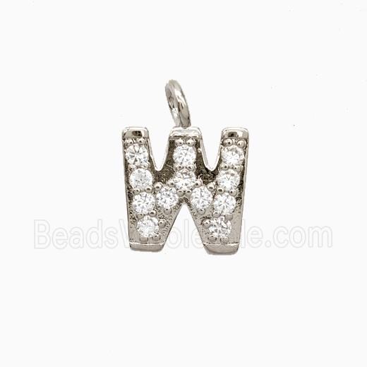 Copper Letter-W Pendant Pave Zirconia Platinum Plated