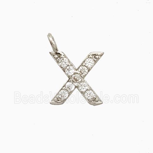 Copper Letter-X Pendant Pave Zirconia Platinum Plated
