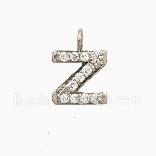 Copper Letter-Z Pendant Pave Zirconia Platinum Plated