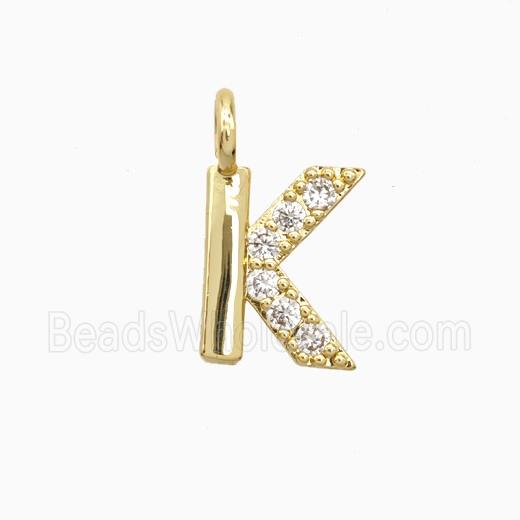 Copper Letter-K Pendant Pave Zirconia Gold Plated