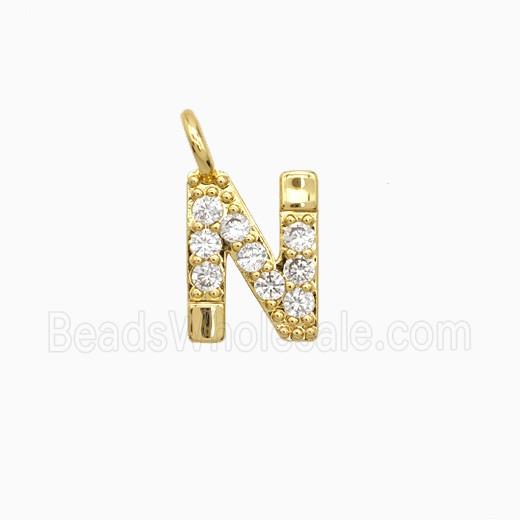 Copper Letter-N Pendant Pave Zirconia Gold Plated