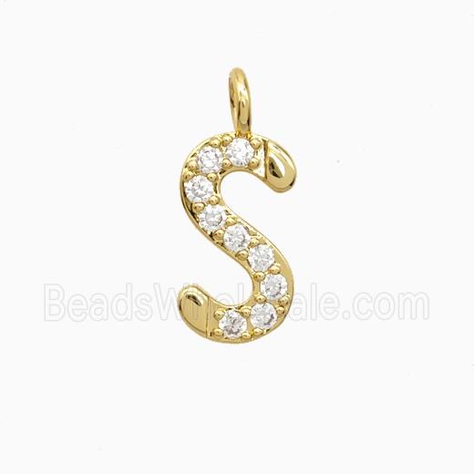 Copper Letter-S Pendant Pave Zirconia Gold Plated