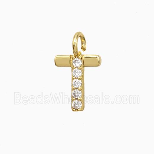 Copper Letter-T Pendant Pave Zirconia Gold Plated