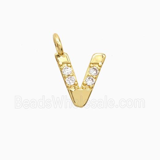 Copper Letter-V Pendant Pave Zirconia Gold Plated